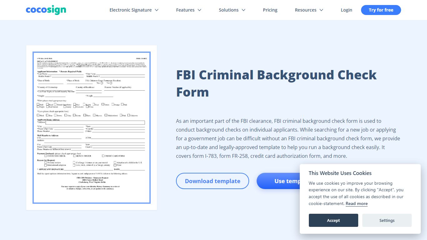 FBI Criminal Background Check Form - CocoSign